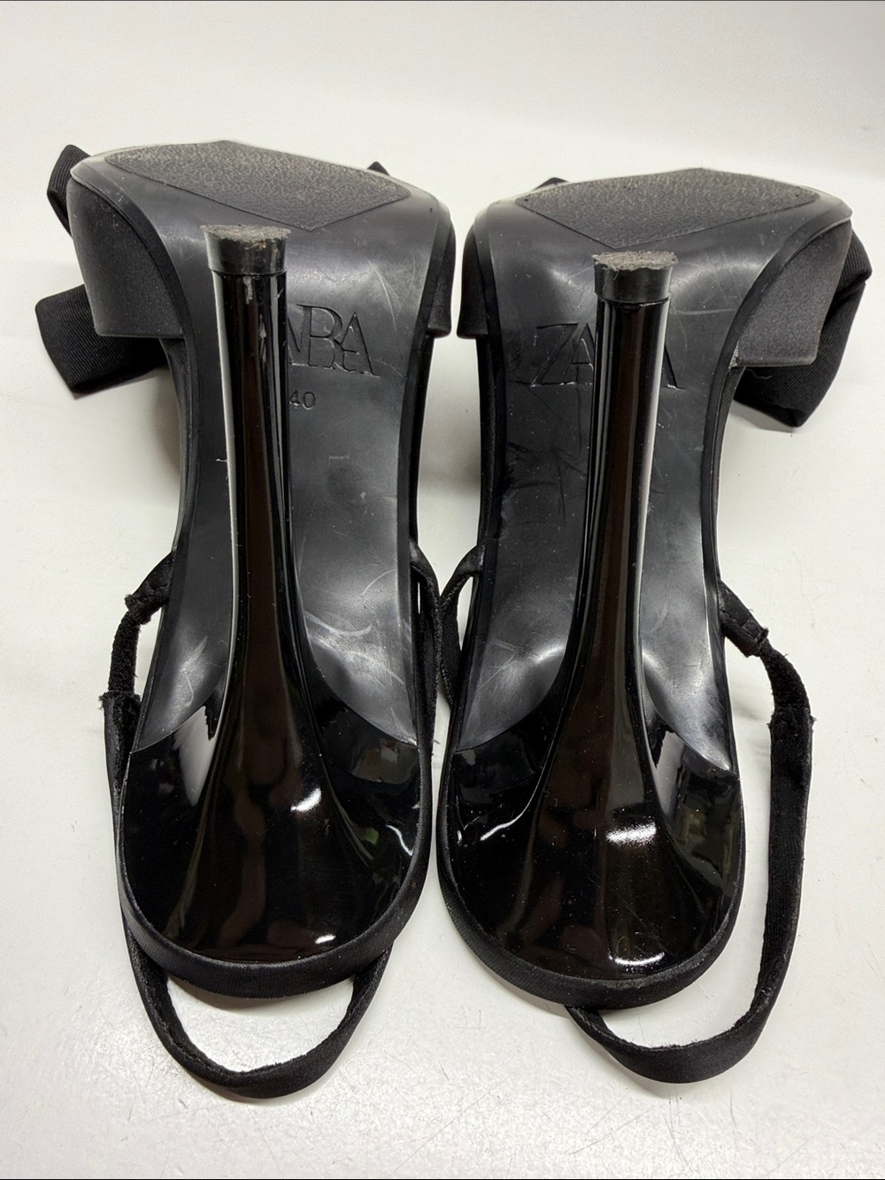 Zara Bow Heels Pointed Toe High Heel Shoes Slingback Stretch Satin Black Size 10 - Picture 7 of 10
